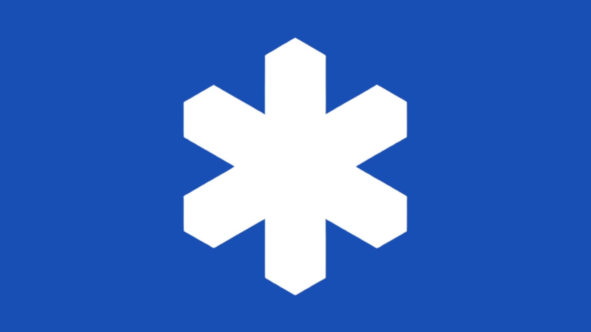 Symbol med en vit snöstjärna på blå botten